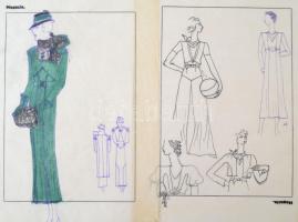 Jelzés nélkül: Divatrajzok. 11 db, pauszpapír, vegyes technika, 31x24 cm