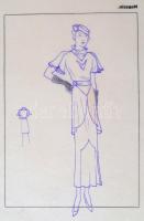 Jelzés nélkül: Divatrajzok. 11 db, pauszpapír, vegyes technika, 31x24 cm