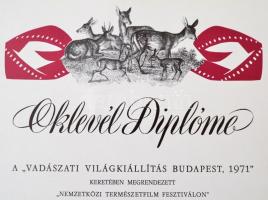 1971 "Vadászati Világkiállítás Budapest 1971" kitöltetlen díszoklevél