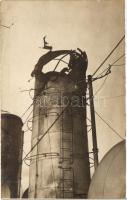 1915, SMS Helgoland cruiser, chimney damaged by bombardment at the first battle of Otranto (Durazzo), photo taken in Pola