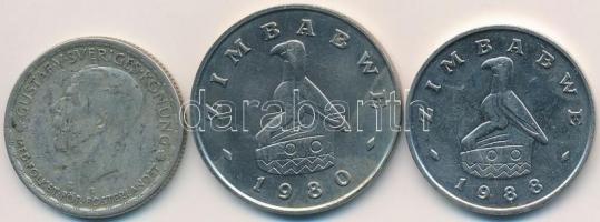 Vegyes: Svédország 1943G 1K Ag + Zimbabwe 1980. 1$ Cu-Ni + 1988. 50c Cu-Ni T:2,2- kis ph., k. Mixed:...