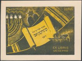 Bartos Gyula (1886-?):Ex libris Weiss Imre, Judaica, fametszet, papír, jelzett a metszeten, 8x11cm