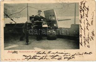 1902, Vormeisterfeuer am Bord, Pola / ship cannon controlling crew, K und K Kriegsmarine, (small tear)