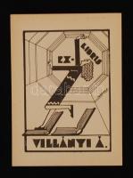 Dinnyés Ferenc  (1886-1958): Ex libris, Villányi Á. Fametszet, papír, jelzett a dúcon, 8×6 cm