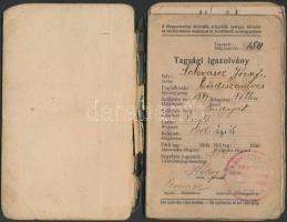 1906 Tagsági igazolvány, A Magyarországi bőröndős, szíjgyártó, nyerges, bőrbútor és bőrdíszműves munkások és munkásnők szakegyesülete, kissé viseltes állapotban, pp.:40, 16x10cm