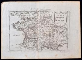 Franciaország térkép. XVII. századi térkép reprintje.  (Carte generale de France) Rézmetszet. Papír, 20x28cm. Map of France, the 17th century. Paper.