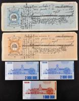 Budapest 1943. 2db klf váltó 1930P illetve 2930P értékben, bélyegzésekkel + DN 1.000.000Ft + 2.000.000Ft (2x) Readers Digest értékszelvény T:I-,II,III