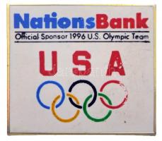 Amerikai Egyesült Államok 1996. Nations Bank - Az 1996-os olimpiai csapat hivatalos támogatója angol nyelvű, aranyozott, festett fém kitűző (26x29mm) T:2 USA 1996. Nations Bank - Official Sponsor 1996 U.S. Olympic Team English language, gold plated, painted metal pin (26x29mm) C:XF
