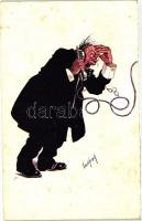 6 db Carl Josef művészlap, telefonáló férfi képeslap sorozat, B.K.W.I. 411-1-től 6-ig / 6 Carl Josef...