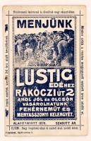 cca 1900-1940 Lustig Ede fehérneműüzlet reklámlap, hátulján nyomtatott grafikával