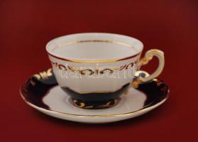 Zsolnay Pompadour mokkás csésze és alj, kézzel festett, jelzett, hibátlan