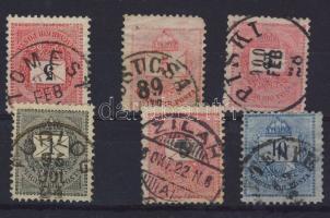 1881-1898. TOMEST, CSUCSA, PISKI, FURLOG, ZILAH, TENKE bélyegzések 6db krajcáros bélyegeken (Gudlin 360p)