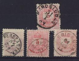1881. MAROSLUDAS, BERSZASZKA, SZAKUL, KRICSOVA bélyegzések 4 bélyegen (Gudlin 270p)