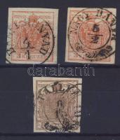 1850. 3kr "BÁNFI HUNYAD", 3kr "NAGY BÁNYA", 6kr "TALLYA"