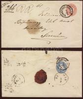 1863. 5kr díjjegyes levélboríték hátoldali 10kr (sérült) díjkiegészítéssel ajánlott levélként "BERETTYÓ-ÚJFALU"