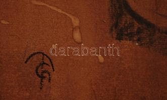 Mcp jelzéssel: Lány portré. Szén, papír, keretben, sérült, 37×24 cm