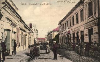 Baja, Erzsébet királyné utca, Rosenfeld Albert, Reich Farkas fiai és Simonovits Béla üzlete (ázott sarok / wet corner)