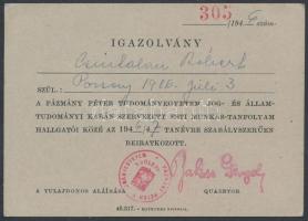 1946-1948 Csintalan Róbert jogász képesítési bizonyítványa és igazolványa