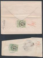 1877 Pesti Bank boríték okmánybélyeggel (15kr.), erősen töredezett viaszpecsét, 12x15cm