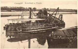 Csongrád, kotróhajó a Tiszán, kiadja Bozó és Justin / Hungarian dredger ship on the Lake Tisza (vágott / cut)