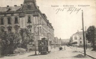 Sopron, Király utca, villamos (ferdén vágva / slant cut)