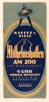 cca 1930-40 Wilhelmshallen am Zoo, Berlini kávéházi menükártya, 24x10cm