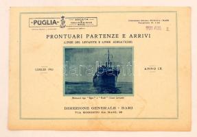 1931 Hajó menetrend, Puglia Societá di Navigazione Bari, Prontuari partenze e arrivi, pp.:8, 16x24cm