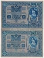 1902. 1000K (3x) mindkét oldal német, "Deutschösterreich" felülnyomással T:III