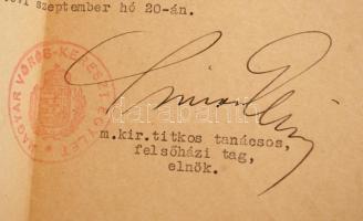 1940 Bp., A Magyar Vöröskereszt Egylet köszönő levele, rajta az elnök, Simon Elemér felsőházi tag, f...