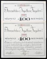 Budapest 1919. Az Immobilia Ingatlan Forgalmi Részvénytársaság részvénye 400K-ról szelvényekkel (2x) sorszámkövetők T:I-