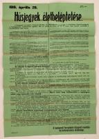 1919 Húsjegyek életbeléptetése, A budapesti forradalmi központi munkás- és katonatanács elnöksége, plakát, hajtás mentén kis szakadásokkal, 88x63cm