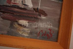 Bánfi jelzéssel: Vitorlások Tihanynál. Olaj, karton, fa keretben, 23x33 cm