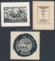 3 db ex libris (Lustig István, Galambos Ferenc), klisé, papír, az egyik a klisén jelzett (Fery Antal), különböző méretben