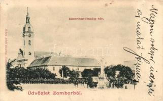 Zombor, Sombor; Szentháromság tér és szobor, katonai felvonulás / square and statue, military parade (r)
