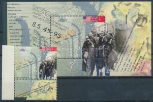 End of World War II stamp with tab + block, 50 éve ért véget a II. világháború tabos bélyeg + blokk
