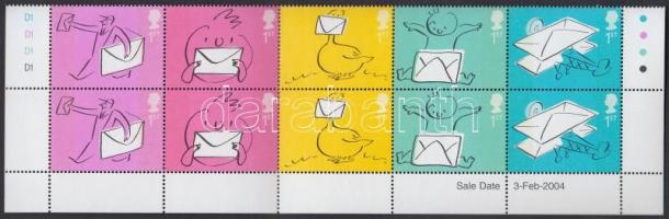 Greeting stamps: Envelope set corner block of 10, Üdvözlő bélyeg: Boríték sor ívsarki tízes tömbben