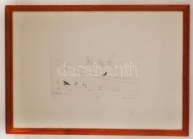 Borsos Miklós: Tél. Rézkarc, papír, jelzett, üvegezett keretben, 19×29 cm