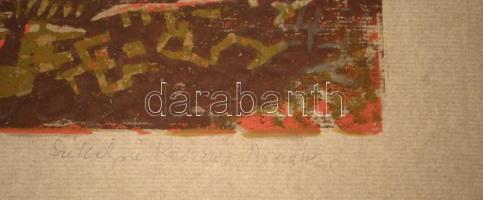 Székelyné Kasznár Aranka (1913-2002): Dunakanyar. Színes linó, papír, jelzett, üvegezett keretben, 2...