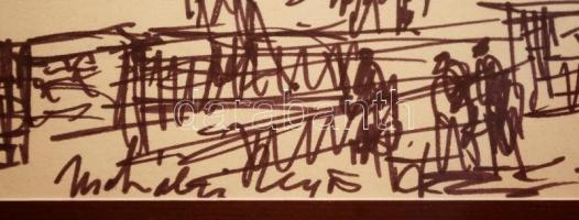 Mohácsi Regős Ferenc (1917-2003): Utca részlet. Filc, papír, jelzett, üvegezett keretben, 16×24 cm