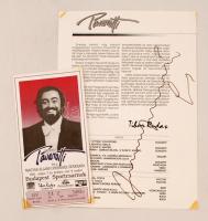 Luciano Pavarotti (1935-2007) tenor aláírása műsorlapon + belépőjegy a budapesti fellépésre