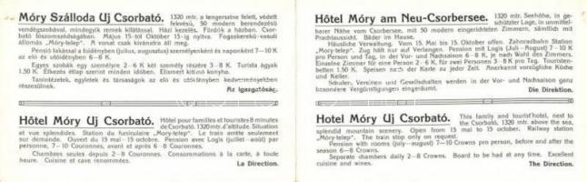 Tátra, Új Csorba tó, Strbské Pleso; Móry szálló, hátoldalon térkép / hotel, lake, map on the backsid...