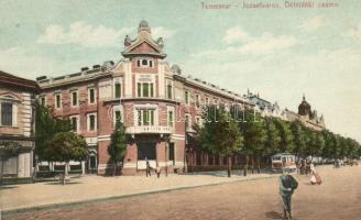 Temesvár, Timisoara; Józsefváros, Délvidéki kaszinó, villamos / casino, tram