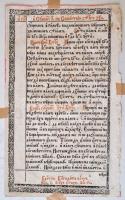 Óegyházi szláv nyelvű nyomtatott Biblia egy lapja (Pál apostol levelei, Rómaiakhoz írt levél), famet...