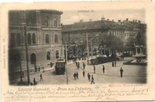 Sopron, Oedenburg; Széchenyi tér, Széchenyi szobor, villamos, L. Kummert (apró szakadás / small tear)