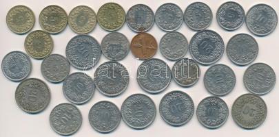 Svájc 1903-1985. 1r-1/2Fr (31xklf) fémpénz tétel, közte 1903B 5r Cu-Ni, 1940B 10r Cu-Ni, 1943B 20r Cu-Ni T:1-,2,2- Switzerland 1903-1985. 1 Rappen - 1/2 Franc (31xdiff) metal coins, including 1903B 5 Rappen Cu-Ni, 1940B 10 Rappen Cu-Ni, 1943B 20 Rappen Cu-Ni C:AU,XF,VF