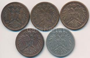Ausztria 1898-1910. 2h Br (4x) + 1894. 10h Ni T:2,2- kis patina Austria 1898-1910. 2 Heller Br (4x) ...