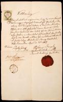1857 Tarcal, a tarcali plébános, szegényházi gondnok kötelezvénye kölcsön felvételéről, rányomott viaszpecséttel, 2 Ft okmánybélyeggel