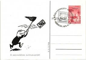 25 db MODERN gúnyos-humoros grafikai lap a bélyeggyűjtőkről, 1975 50 éves a szervezett bélyeggyűjtés alkalmi bélyegzéssel / 25 modern humorous postcards about stamp collecting, So. Stpl