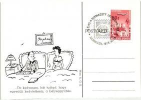 25 db MODERN gúnyos-humoros grafikai lap a bélyeggyűjtőkről, 1975 "50 éves a szervezett bélyegg...