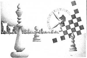 Variaties op het thema schaken, Loek Bosman / 8 db MODERN Loek Bosman grafikai sakk motívumlap / 8 modern graphic chess motive cards, signed by Loek Bosman